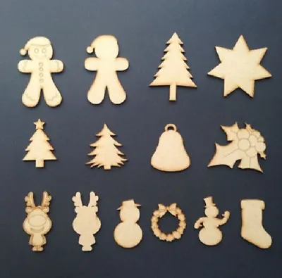 £1.69 • Buy Wooden MDF Christmas Shapes Tree Star Holly Xmas Decoration Plaque Craft Blank