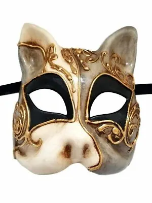 Gray Black Gold Gatto Cat Masquerade Mardi Gras Mask Italy Italian Venetian Made • $72.99