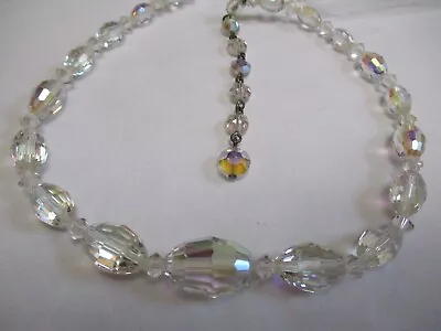 Vintage Faceted Cut Oval Watermelon Aurora Borealis GLASS Beaded  Necklace • $6.99