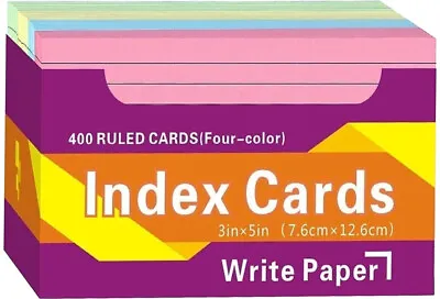 400 Ruled Coloured Index Cards - 3in X 5in (7.6cm X 12.6cm) • £1.95