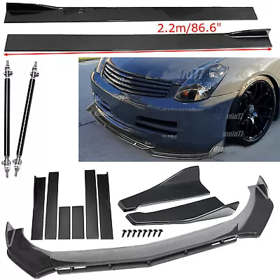 Carbon Fiber Front Bumper Lip Side+Skirt+Strut+Rods For Infiniti G35 G37 • $199.99