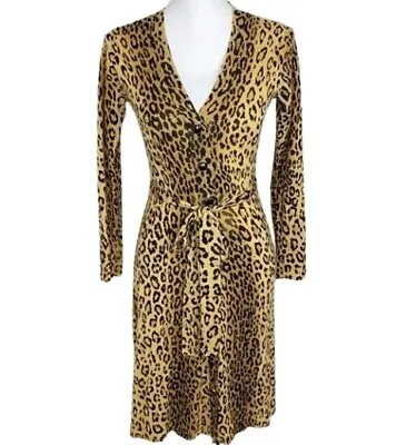 Milly New York Womens Sweater Dress Leopard Merino Wool Button Tie S • $49.99