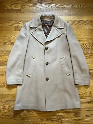 Vintage Pendleton Wool Tan Car Coat Overcoat With Woven Leather Buttons • $109.99