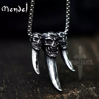 MENDEL Mens Gothic Biker Skull Elephant Tooth Pendant Necklace Stainless Steel • $11.99