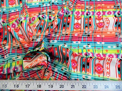 Discount Fabric Challis Rayon Apparel Aztec Vibrant Orange Yellow Pink F208 • $64.99
