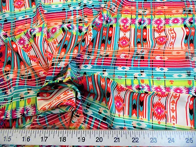 Discount Fabric Challis Rayon Apparel Aztec Vibrant Orange Yellow Pink F208 • £62.68