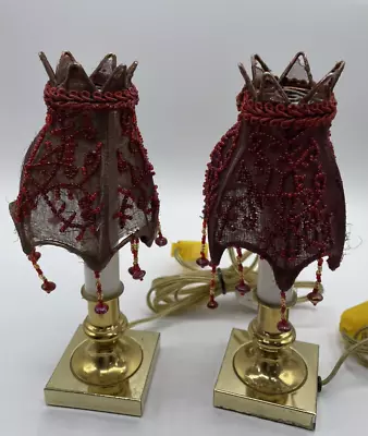 Small Vintage Boudoir Night Lights W/ Burgandy Shades 2 • $45