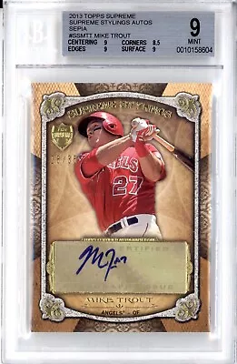 Mike Trout Bgs 9 2013 Topps Supreme Stylings Baseball Auto Sepia 28/35 Angels  • $0.99