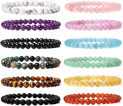 Multicolor Gemstone Beaded Stretch Bracelets Birthstone Band Unisex • $65.99