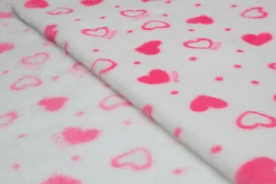 Minkee Winky Plush Double-sided Printed Pink Hearts 50 X 160 Cm • £4.62