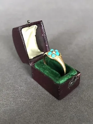 £199 • Buy ANTIQUE 18ct GOLD DIAMOND TURQUOISE RING GEORGIAN VICTORIAN CLUSTER RING SIZE R