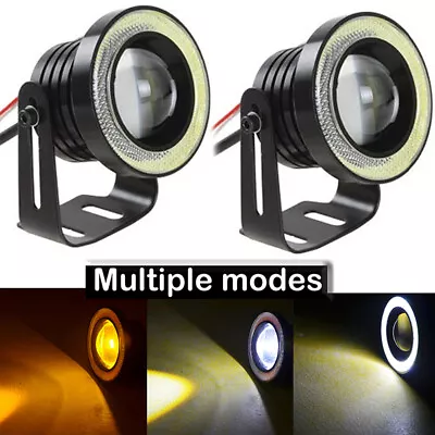 2x 3  Inch LED Fog Light Round White COB Angel Eyes Halo DRL Driving Car Truck • $29.98