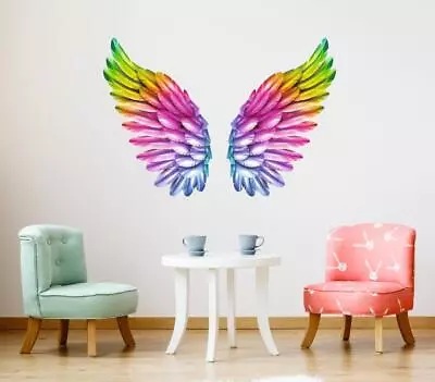 Rainbow Angel Wings Wall Art Living Room - Childrens Kids Sticker Vinyl  A26 • £3.99