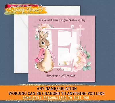 Personalised Christening Card Daughter God Baby Niece Baptism Girl Bunny • £2.95