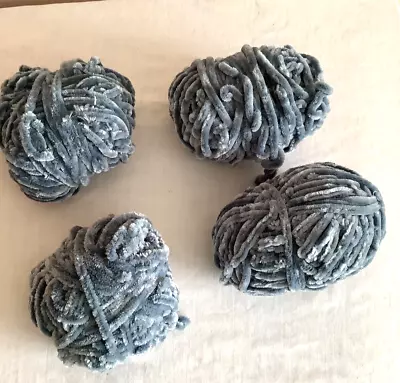 Velvet Yarn Soft Plush Light Blue/Grey Lot Of 4 Knit Crochet Crafts Scarf Hat • $5.40