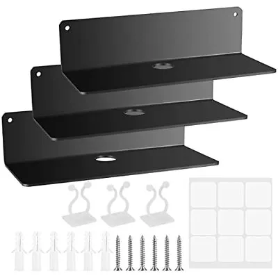 3 Pcs Acrylic Floating Shelves Wall Mounted Display Shelf Self Adhesive Black • £11.75