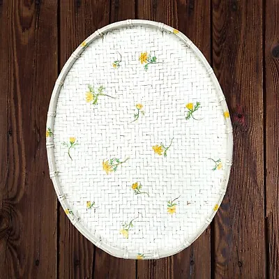 Vintage Wicker Serving Tray Oval 17  X 13.5  Handpainted White Flowers  • $25