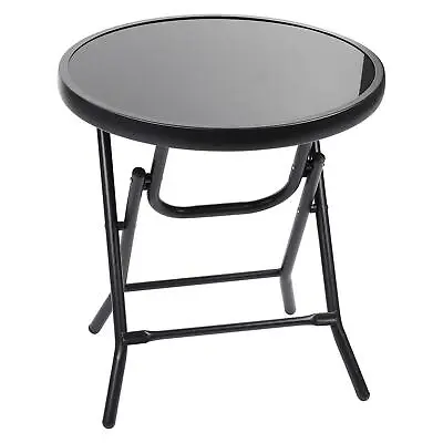Small Garden Folding Drinks Side Table Glass Bistro Dining Outdoor Patio • £22.95