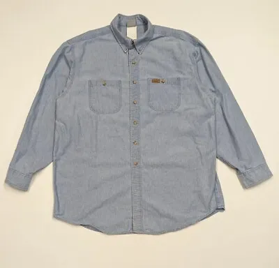 $25 • Buy Vintage Carhartt Shirt Mens L Oversized Denim Chambray Button Down Long Sleeve