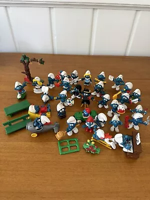 70’s 80’s Lot Of 31 Vtg Peyo Smurf Schleich Figures  With A Few Accessories • $95