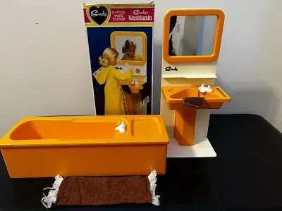 £20 • Buy Vintage Sindy Doll Mustard Bathroom Bath Wash Basin Bath Mat And Towel