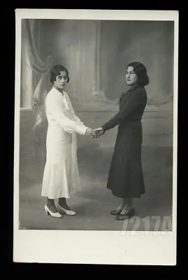 1920s PERU Girls Women Holding Hands Black & White Dress Old  VTG Photo Unusual • $160.83