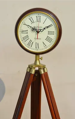 Wooden Grandfather Clock With Wooden Floor Tripod Round Clock Large Clock Gift • $160.55