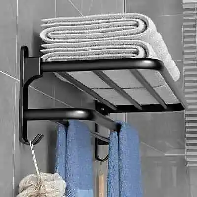 Towel Rack Punch Free Folding Holder Towel Hanger Wall Mount Shower Hanger • $32.04