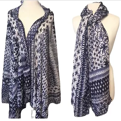 Debbie Martin Designs Mixed Print Scarf Blue And White 75”L X 35”W • $19.50