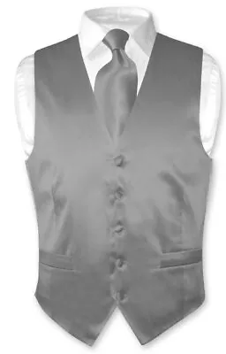 Biagio Men's SILK Dress Vest & NeckTie Solid CHARCOAL GREY  Neck Tie Set 3XL • $24.95