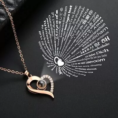 Projection Necklace Gift 100 Languages I Love You Heart Pendant Jewelry UK • $6.30