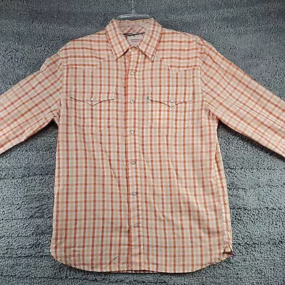 Levi's Men's S Small Long Sleeve Western Cut Snap Front Orange Plaid Shirt • $2.99