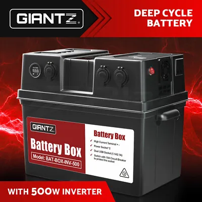 Giantz Battery Box With Inverter Deep Cycle Battery Portable Caravan Camping USB • $155.95
