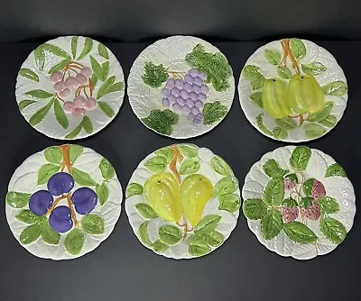 Vintage 1987 Fruit Du Jour By  Shafford Majolica Fruit Salad Plates Set Of 6 • $31.99