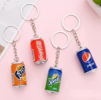 Set Of 4 Coca Cola Sprite Pepsi Fanta Mini CAN Keyrings Key Ring Set  • £15.50