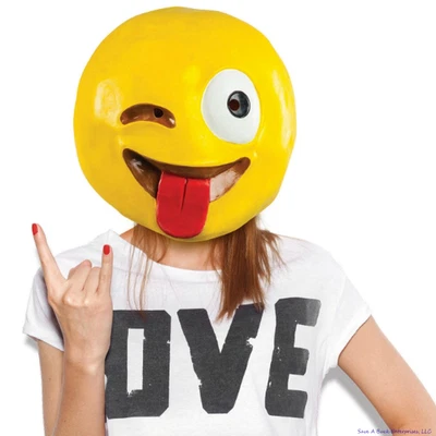 $14.95 • Buy Crazy Wink Tongue Emoji Smiley Smile Face Mask Latex Halloween Costume BigMouth