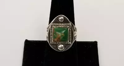 Vtg Native American Sterling Silver Bezel-Set Natural Turquoise Ring Size 7.5 • $75