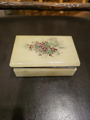 Heavy Vintage Aged White Marble Floral Jewelry Trinket Box Rare Chippy • $15