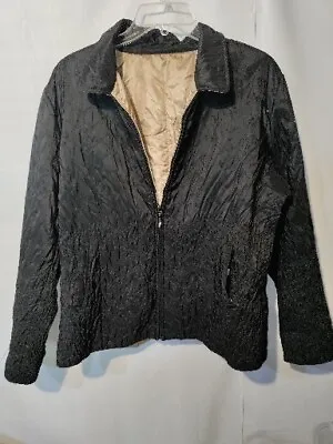 UBU Crepe Crinkle REVERSIBLE Black/Gold Jacket Contrast Collar & Sleeves Large  • $18.05