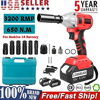 Cordless Electric Impact Wrench Gun 1/2'' Driver 650Nm/Li-ion Battery High Power • $33.99