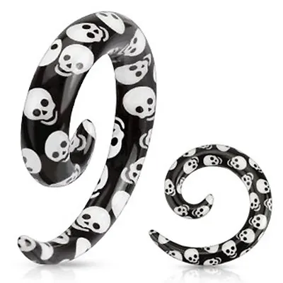 £3.42 • Buy New Acrylic Black And White Skull Print Spiral Ear Taper Expander Stretcher
