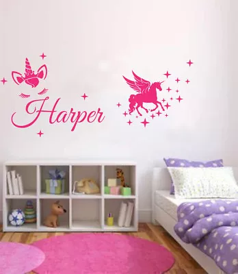 Personalised Name & UNICORN STARS Kids Removable Wall Decal Mural • $27