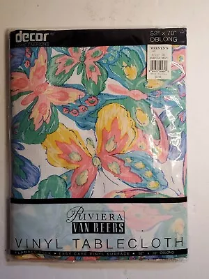 Riviera Van Beers Vintage Tablecloth Oblong 52x70 Butterflies - NEW • $18.99