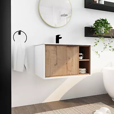 30'' Plywood Floating Wall-Mounted Bathroom Vanity Cabinet With Ceramic Sink Oak • $474.99