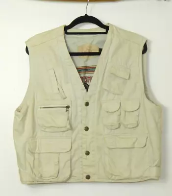 Woolrich Sportsmans Vest Beige Vintage Fishing Hunting Camera Pockets Large • $49.99