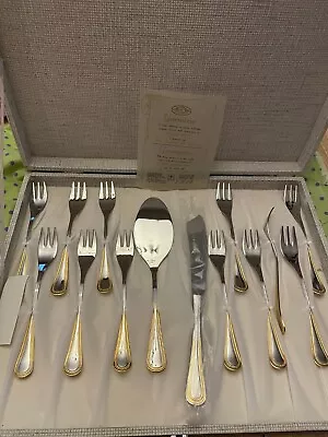 Gottinghen Italy 14 Pc 18/10 Stainless/24K Gold Plated Cake Set In Box Perfect • $100