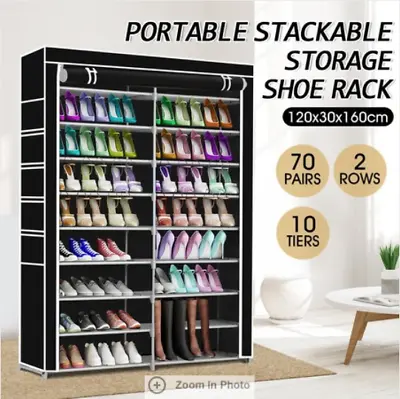 $78.95 • Buy Shoe Rack Storage Organiser 2 Columns 10 Layers Non-woven Fabric Cover-Black
