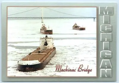 MACKINAC BRIDGE Michigan MI ~  CHARLES E. WILSON  Stuck In Ice 4 X6  Postcard • $6.98
