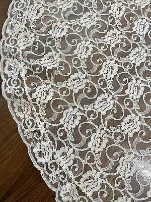 60x80 VINTAGE OVAL PRETTY LACE ROSES HINT OF PEACH TABLECLOTH • $28