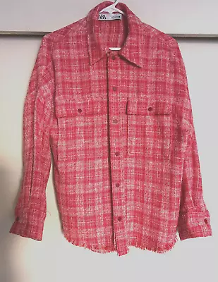 ZARA Plaid Snap Down Long Sleeve Shirt Jacket Blazer Sz.S • $23.95